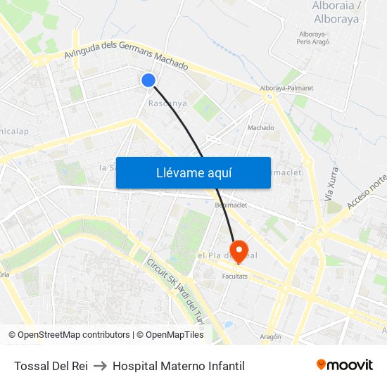 Tossal Del Rei to Hospital Materno Infantil map