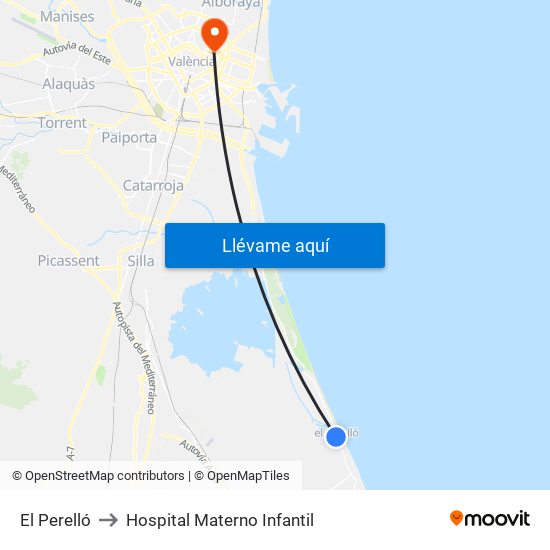El Perelló to Hospital Materno Infantil map