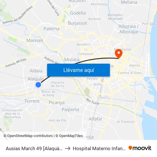 Ausias March 49 [Alaquàs] to Hospital Materno Infantil map