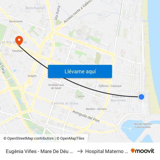 Eugènia Viñes - Mare De Déu Del Sufragi to Hospital Materno Infantil map