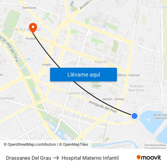 Drassanes Del Grau to Hospital Materno Infantil map