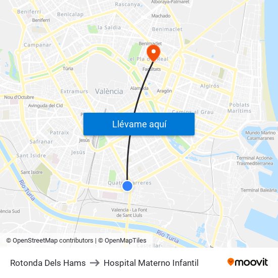 Rotonda Dels Hams to Hospital Materno Infantil map