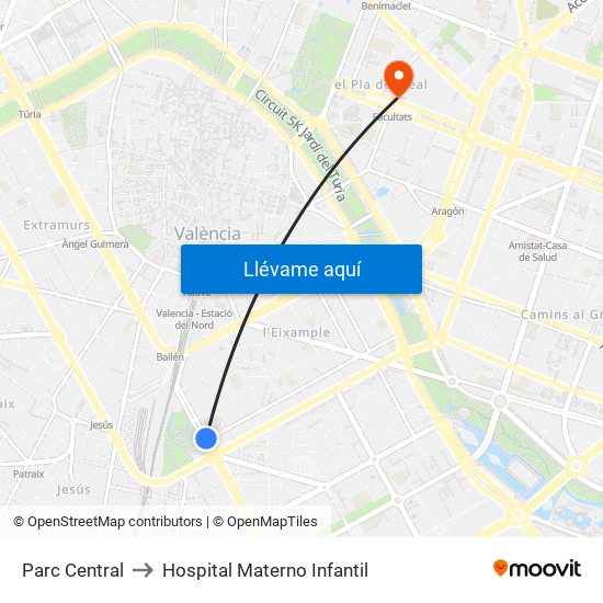 Parc Central to Hospital Materno Infantil map