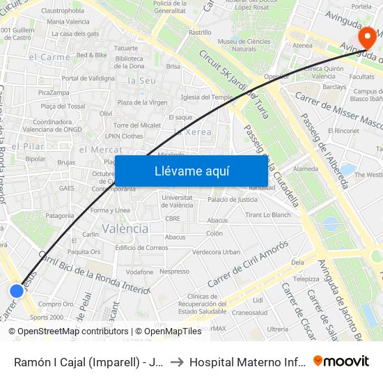 Ramón Y Cajal (Imparell) - Jesús to Hospital Materno Infantil map