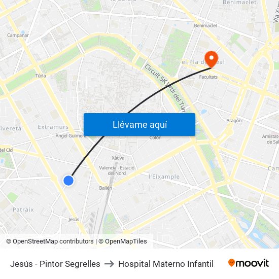 Jesús - Pintor Segrelles to Hospital Materno Infantil map