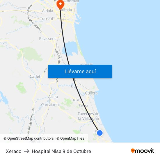 Xeraco to Hospital Nisa 9 de Octubre map