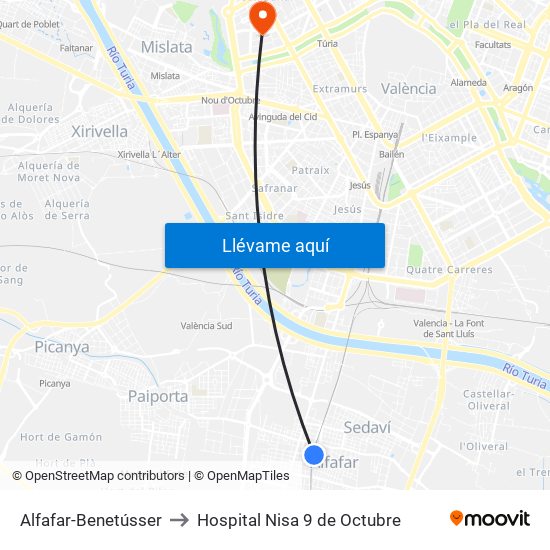 Alfafar-Benetússer to Hospital Nisa 9 de Octubre map