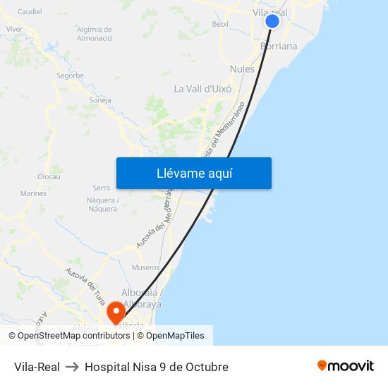 Vila-Real to Hospital Nisa 9 de Octubre map