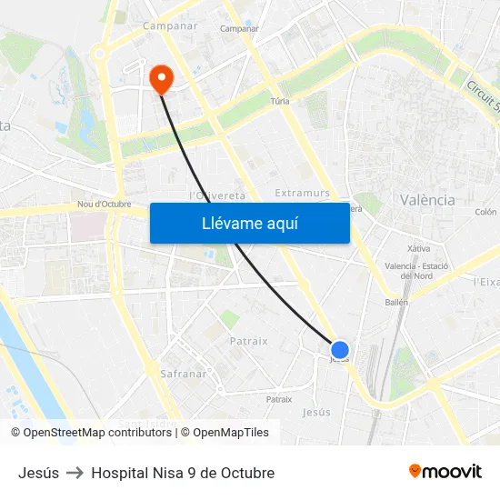 Jesús to Hospital Nisa 9 de Octubre map