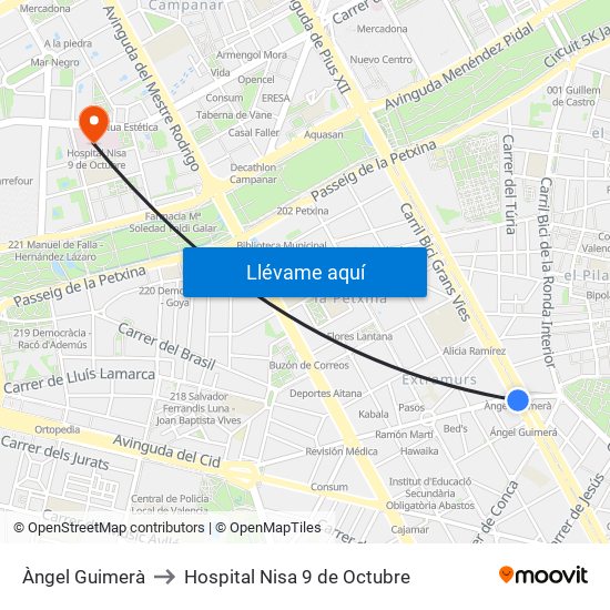 Àngel Guimerà to Hospital Nisa 9 de Octubre map