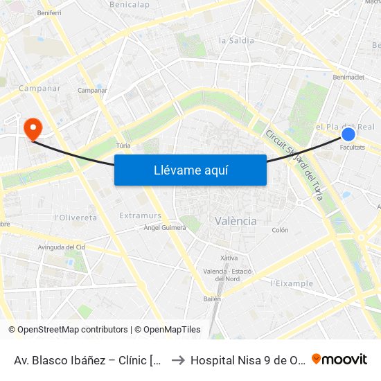 Av. Blasco Ibáñez – Clínic [València] to Hospital Nisa 9 de Octubre map