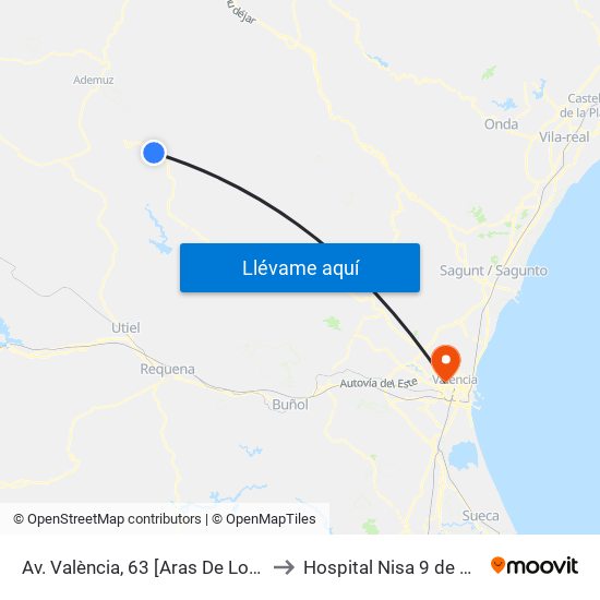 Av. València, 63 [Aras De Los Olmos] to Hospital Nisa 9 de Octubre map