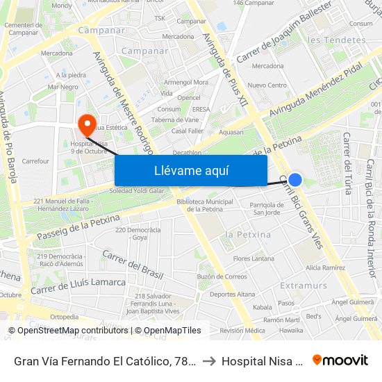 Gran Vía Fernando El Católico, 78 – C/ De Quart [València] to Hospital Nisa 9 de Octubre map