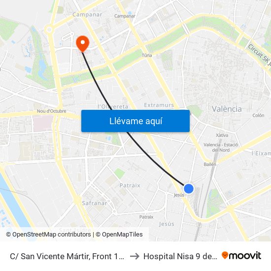 C/ San Vicente Mártir, Front 190  [València] to Hospital Nisa 9 de Octubre map