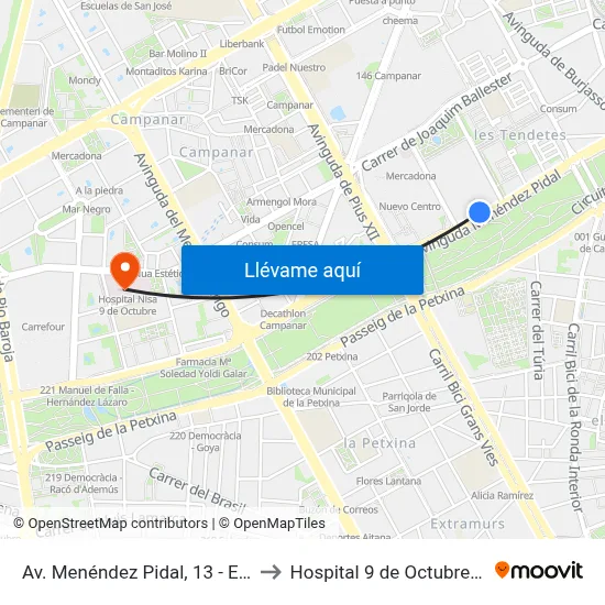 Av. Menéndez Pidal, 13 - Est. Autobusos to Hospital 9 de Octubre Unipersonal map
