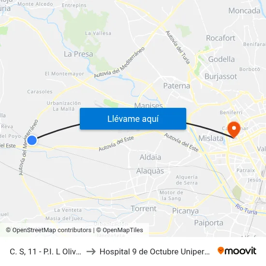 C. S, 11 - P.I. L Oliveral to Hospital 9 de Octubre Unipersonal map