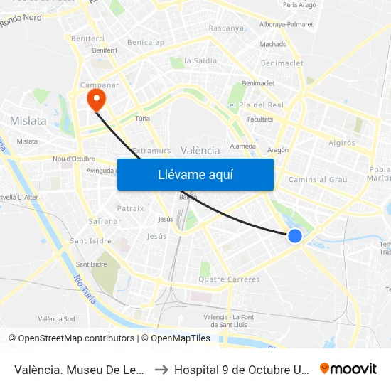 València. Museu De Les Ciències to Hospital 9 de Octubre Unipersonal map
