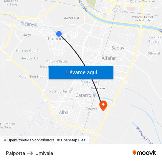 Paiporta to Umivale map