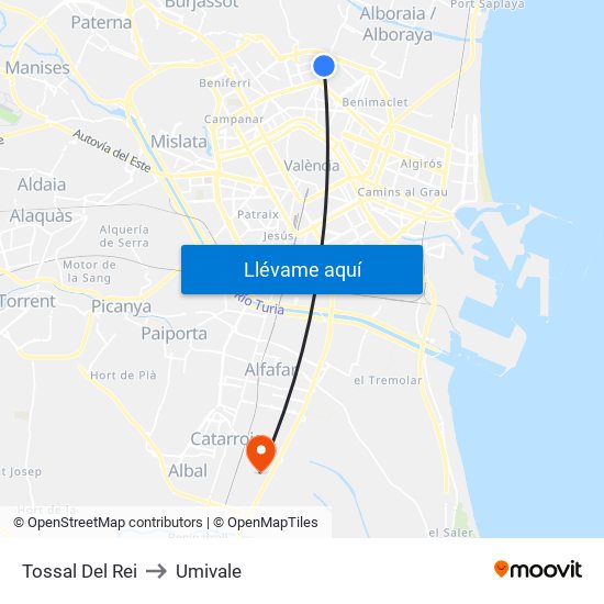 Tossal Del Rei to Umivale map