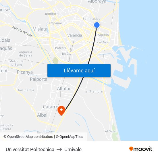 Universitat Politècnica to Umivale map