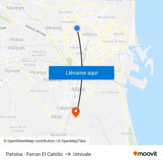 Petxina - Ferran El Catòlic to Umivale map