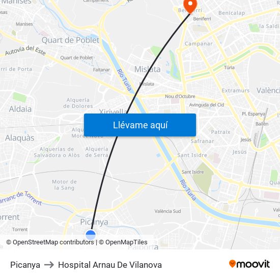 Picanya to Hospital Arnau De Vilanova map