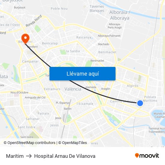 Marítim to Hospital Arnau De Vilanova map