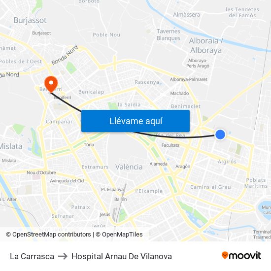 La Carrasca to Hospital Arnau De Vilanova map