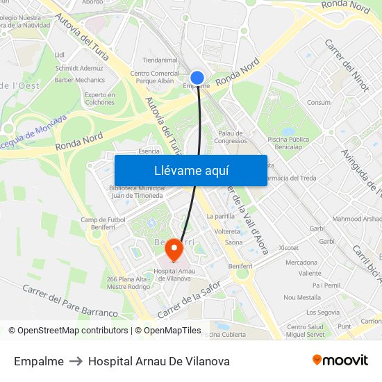 Empalme to Hospital Arnau De Vilanova map