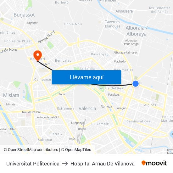 Universitat Politècnica to Hospital Arnau De Vilanova map