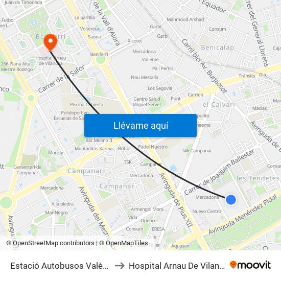 Estació Autobusos València to Hospital Arnau De Vilanova map