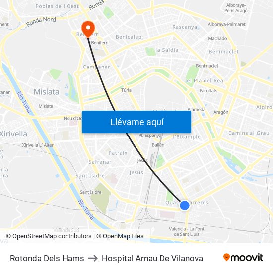 Rotonda Dels Hams to Hospital Arnau De Vilanova map