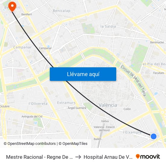 Mestre Racional - Regne De València to Hospital Arnau De Vilanova map