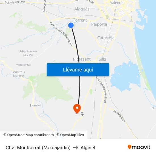 Crta. Monserrat - Mercajardín to Alginet map