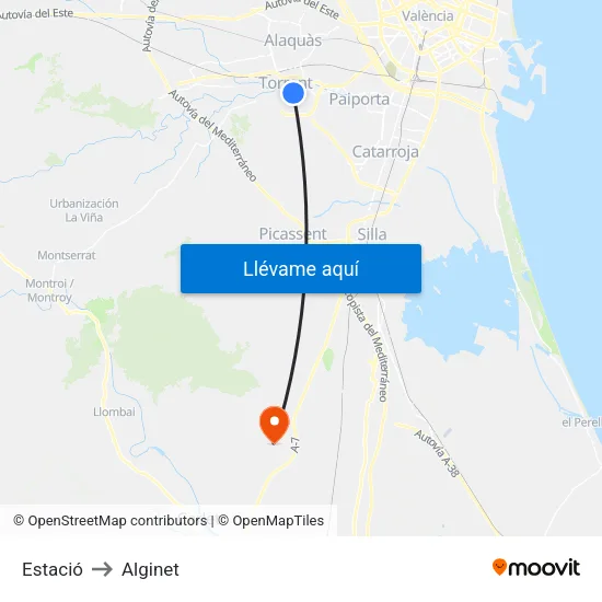 Estació to Alginet map