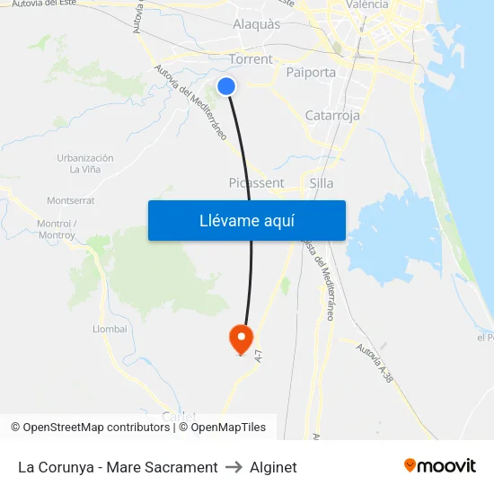 La Corunya - Mare Sacrament to Alginet map