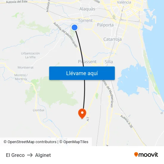 El Greco to Alginet map