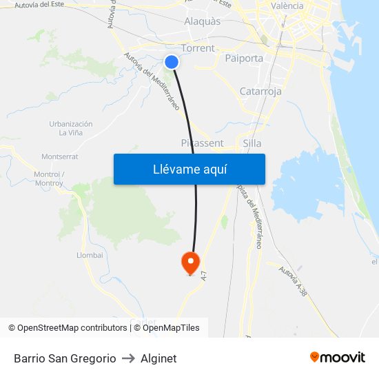 Barrio San Gregorio to Alginet map