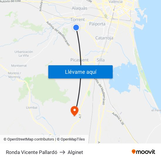 Ronda Vicente Pallardó to Alginet map