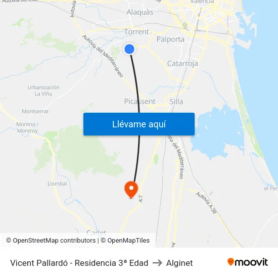 Vicent Pallardó - Residencia 3ª Edad to Alginet map