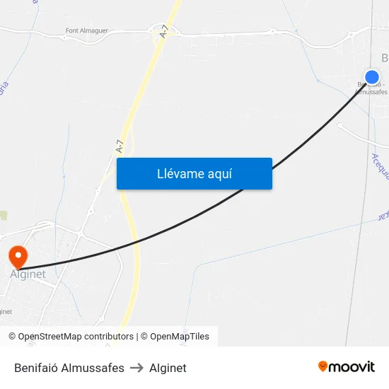 Benifaió Almussafes to Alginet map