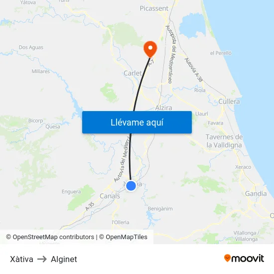 Xàtiva to Alginet map