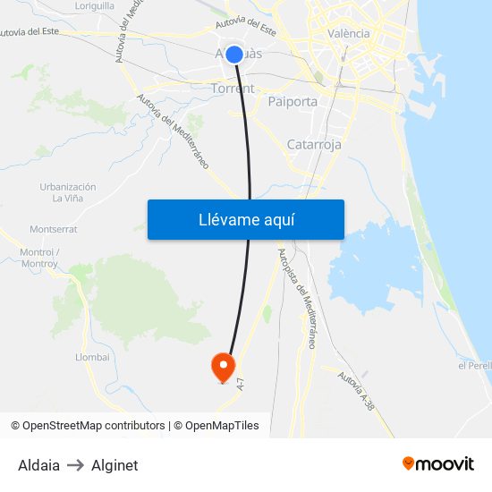 Aldaia to Alginet map