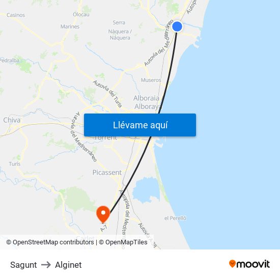 Sagunt to Alginet map