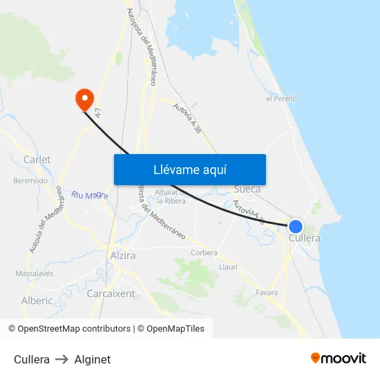 Cullera to Alginet map