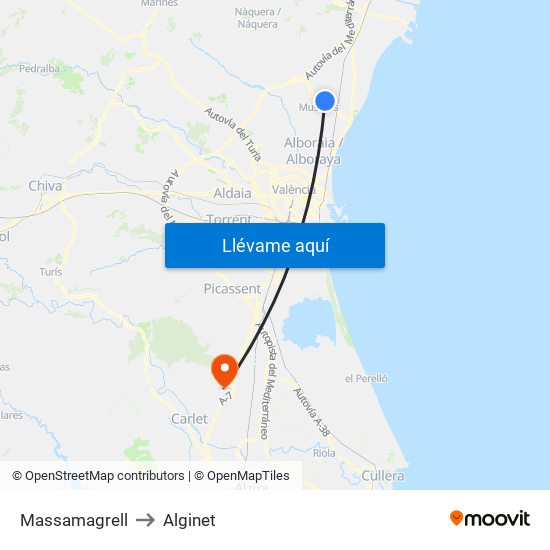 Massamagrell to Alginet map