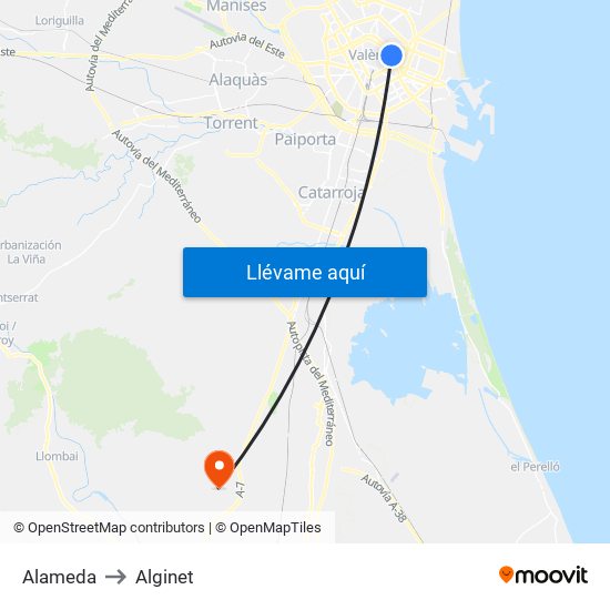 Alameda to Alginet map