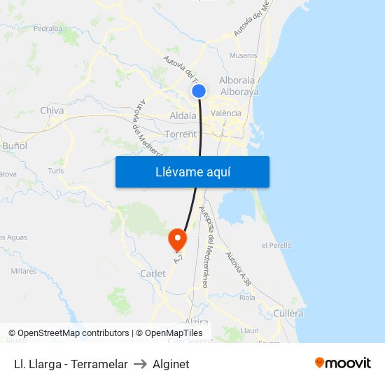 Ll. Llarga - Terramelar to Alginet map