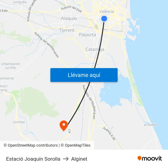 Estació Joaquín Sorolla to Alginet map