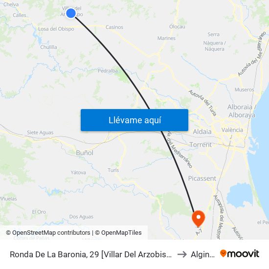 Ronda De La Baronia, 29 [Villar Del Arzobispo] to Alginet map